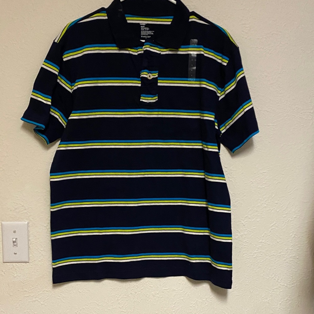 GAP Men's Navy Blue Striped Polo Shirt